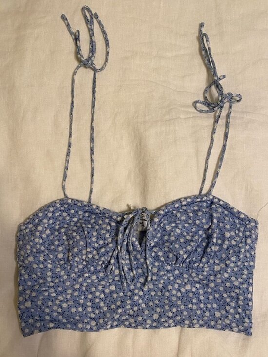Tops - blue floral corset crop top